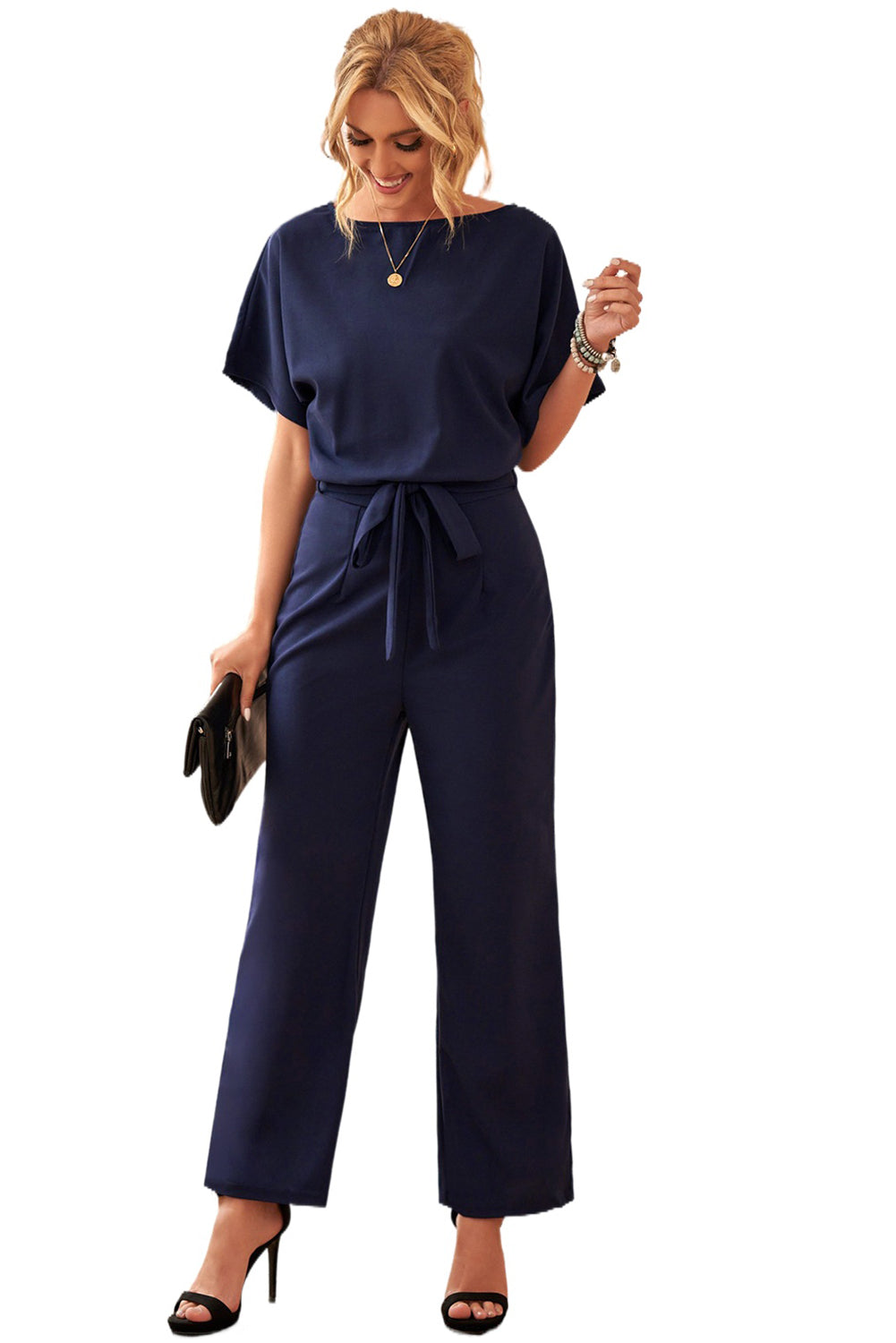 Chic blå Oh So Glam Jumpsuit med bälte vid ben