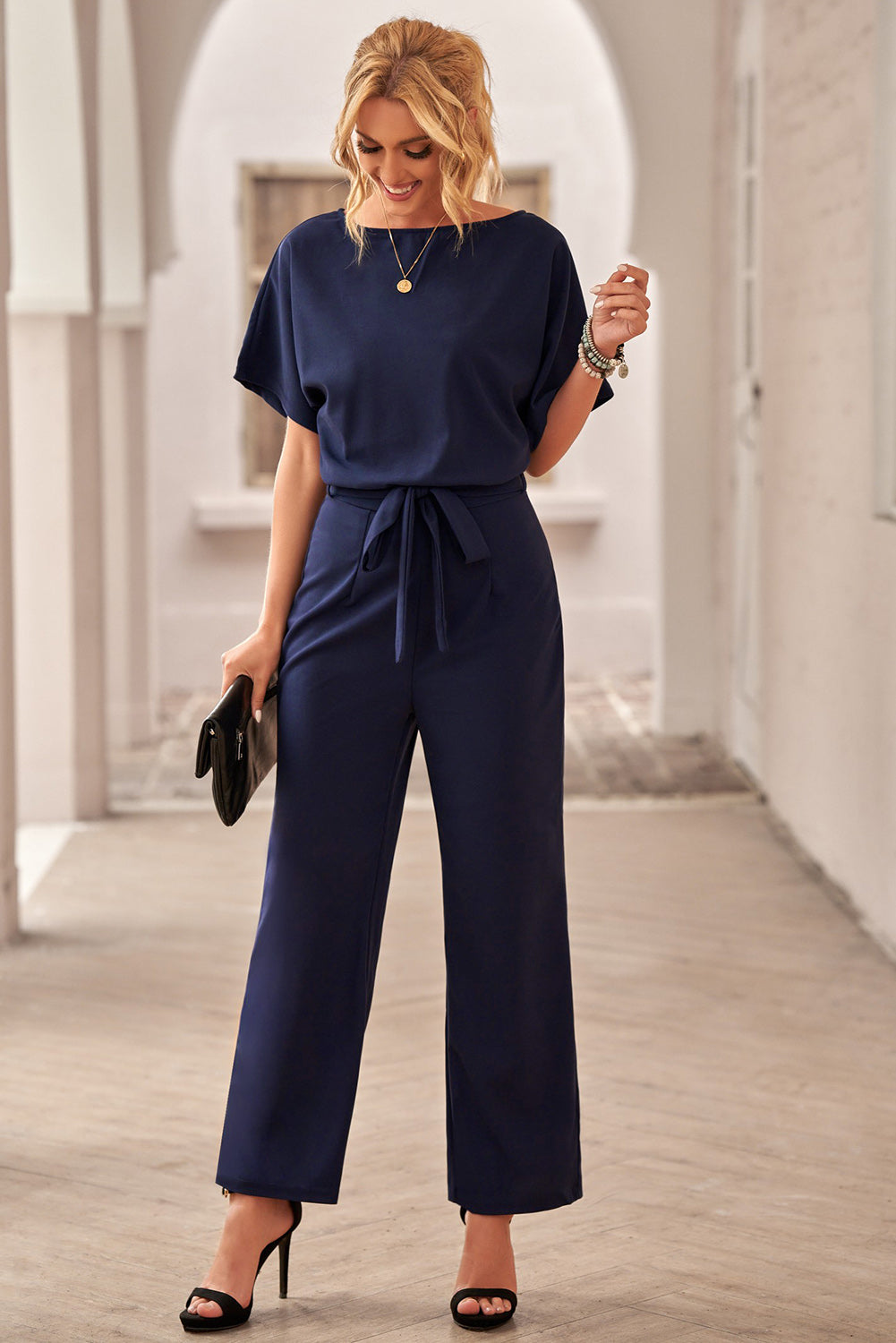 Chic blå Oh So Glam Jumpsuit med bälte vid ben