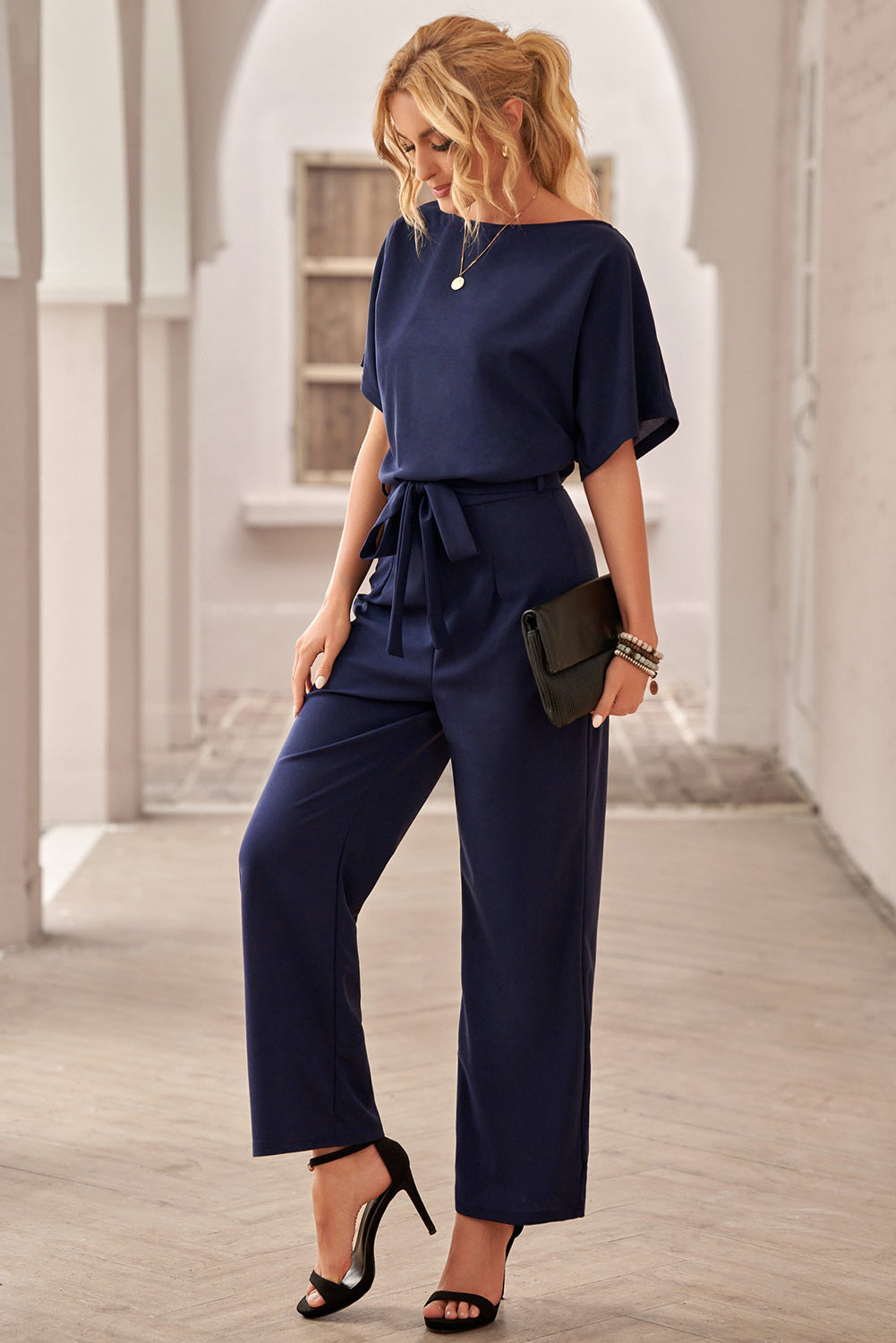 Chic blå Oh So Glam Jumpsuit med bälte vid ben