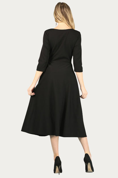 Midi, A-Line Dress with 3/4 Sleeves and Pockets