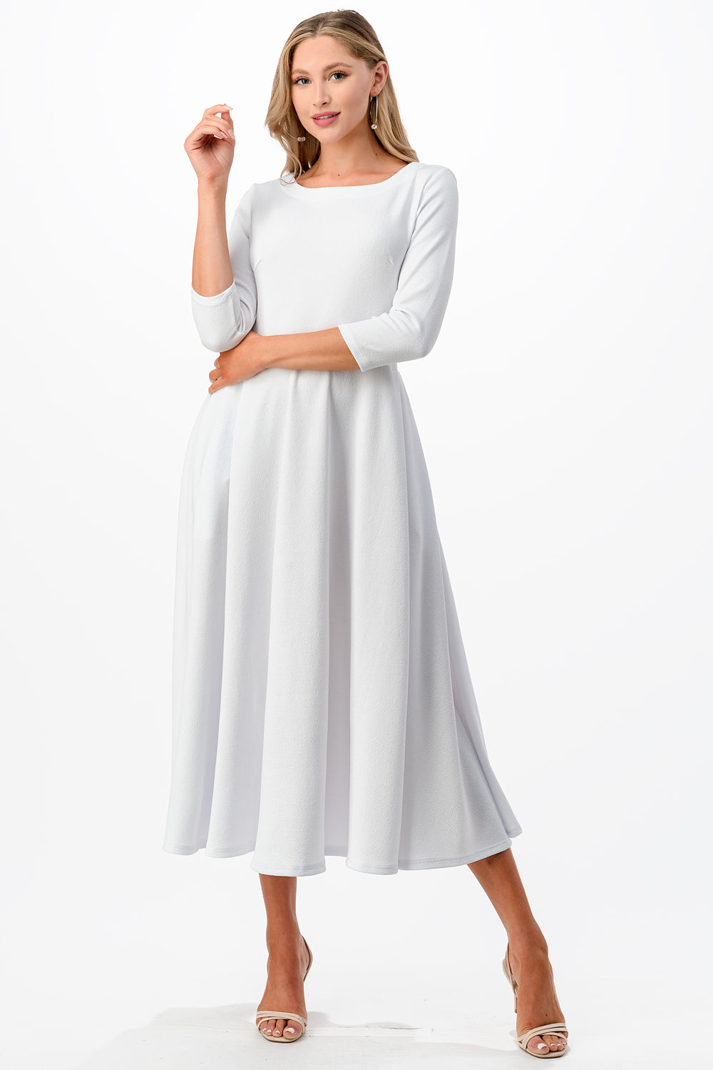 Midi, A-Line Dress with 3/4 Sleeves and Pockets